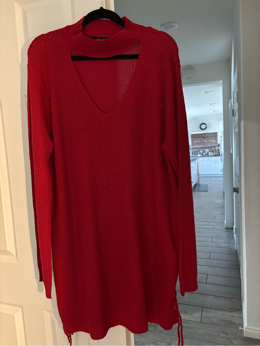 Ashley Stewart Red Long Sleeve Knit Sweater with V-Neck Choker Detail 22/24